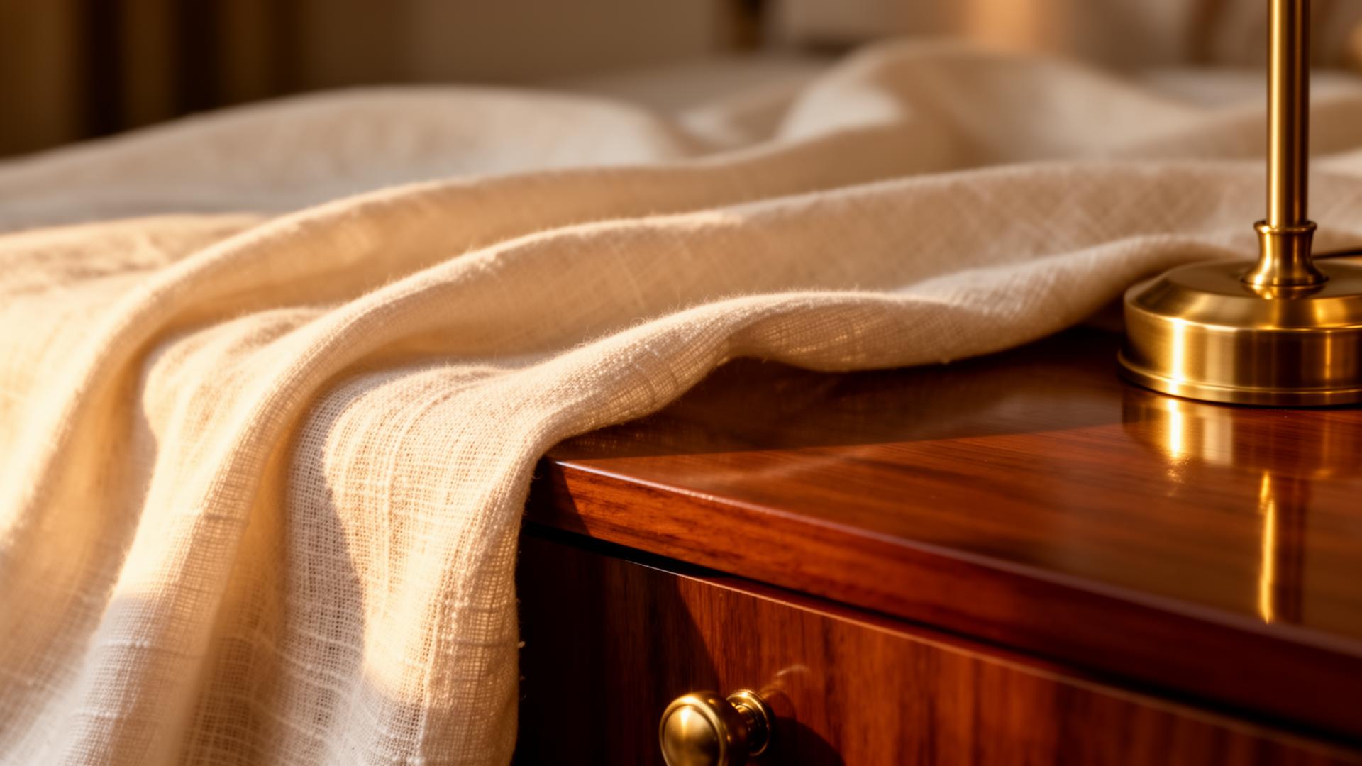 Warm linen and brass detail at golden hour